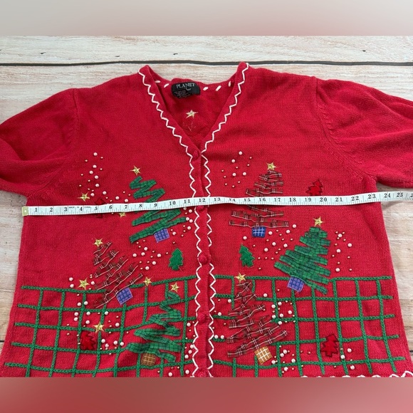 Planet & Company Ugly Christmas Cardigan Sweater Women’s Size XL Plaid VTG - Picture 4 of 9